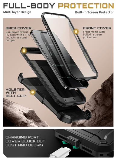 SUPCASE UB Pro iPhone Air Hoesje Full Protect Kickstand Zwart afbeelding 7