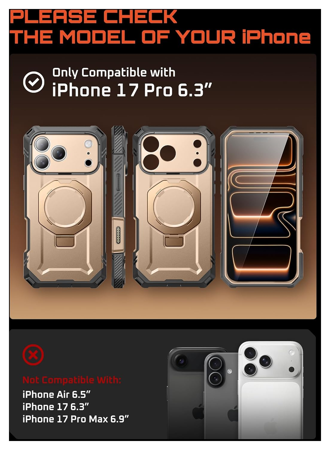 SUPCASE UB Grip Pro Apple iPhone 17 Pro Hoesje Full Protect MagSafe Stand Goud afbeelding 3