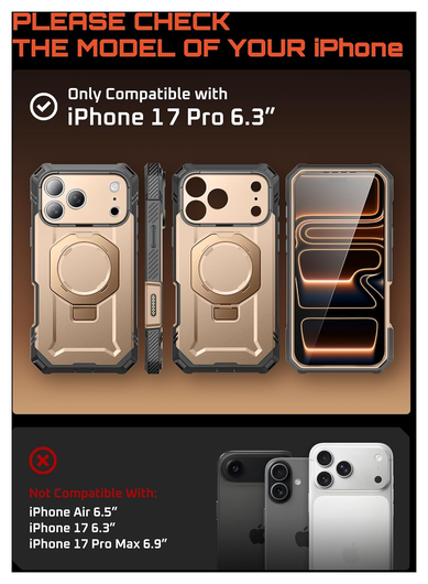 SUPCASE UB Grip Pro Apple iPhone 17 Pro Hoesje Full Protect MagSafe Stand Goud afbeelding 3