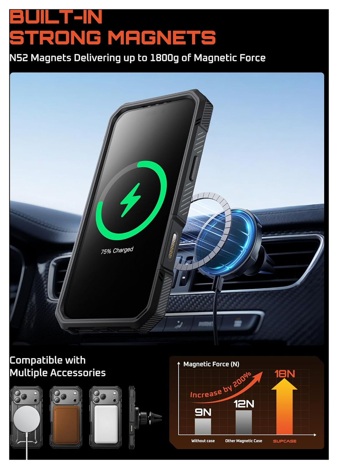 SUPCASE UB Grip Pro Apple iPhone 17 Pro Hoesje Full Protect MagSafe Stand Zwart afbeelding 7