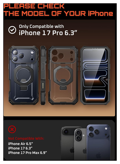 SUPCASE UB Grip Pro Apple iPhone 17 Pro Hoesje Full Protect MagSafe Stand Zwart afbeelding 3