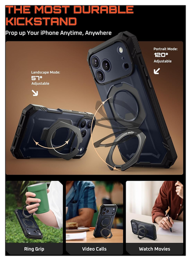 SUPCASE UB Grip Pro Apple iPhone 17 Pro Hoesje Full Protect MagSafe Stand Zwart afbeelding 5