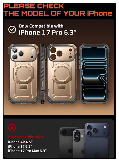 SUPCASE UB Grip Apple iPhone 17 Pro Hoesje MagSafe Kickstand Goud afbeelding 3