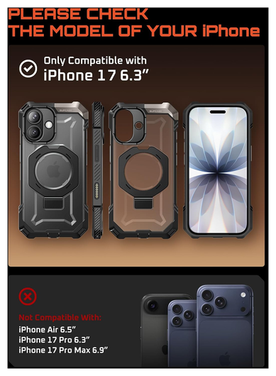 SUPCASE UB Grip Apple iPhone 17 Hoesje MagSafe Kickstand Transparant Zwart afbeelding 3