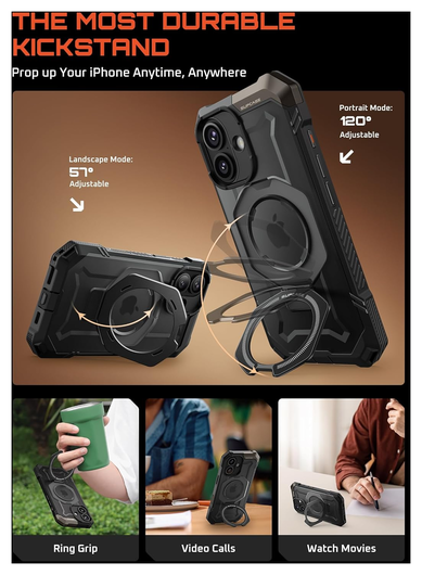 SUPCASE UB Grip Apple iPhone 17 Hoesje MagSafe Kickstand Transparant Zwart afbeelding 5