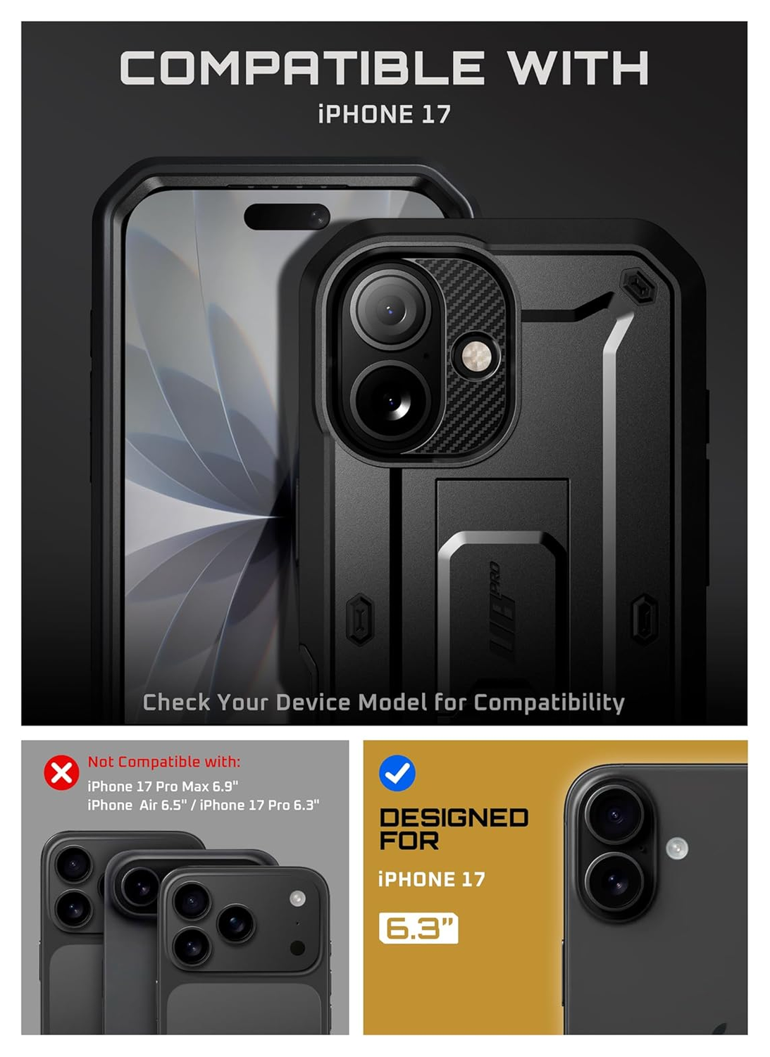 SUPCASE UB Pro Apple iPhone 17 Hoesje Full Protect Kickstand Zwart afbeelding 3