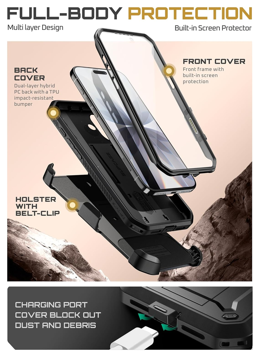 SUPCASE UB Pro Apple iPhone 17 Hoesje Full Protect Kickstand Zwart afbeelding 7