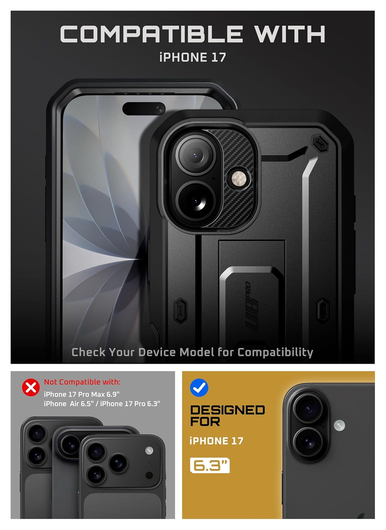 SUPCASE UB Pro Apple iPhone 17 Hoesje Full Protect Kickstand Zwart afbeelding 3