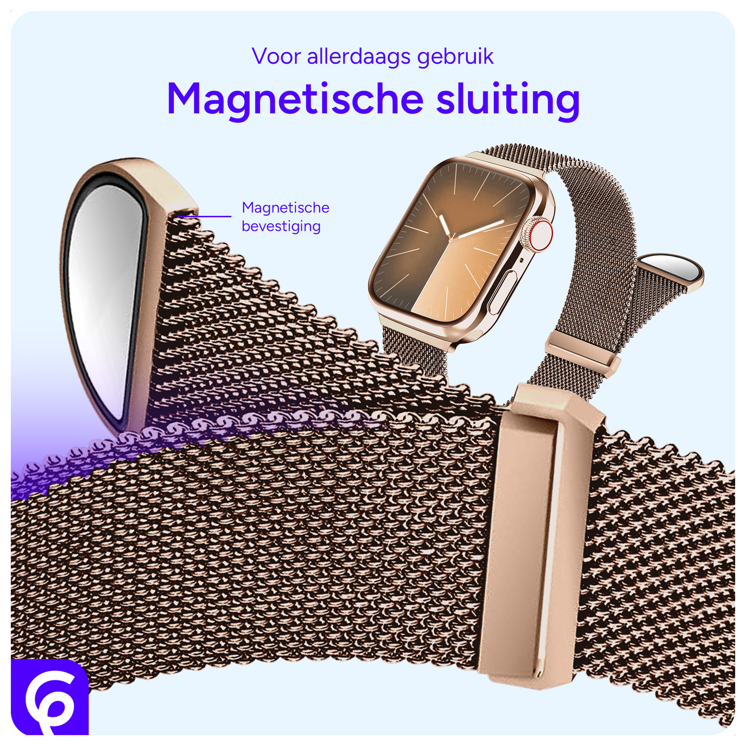 SBG Milanees - Apple Watch Bandje - 1-11/SE - 38/40/41/42MM - Roze Goud afbeelding 2