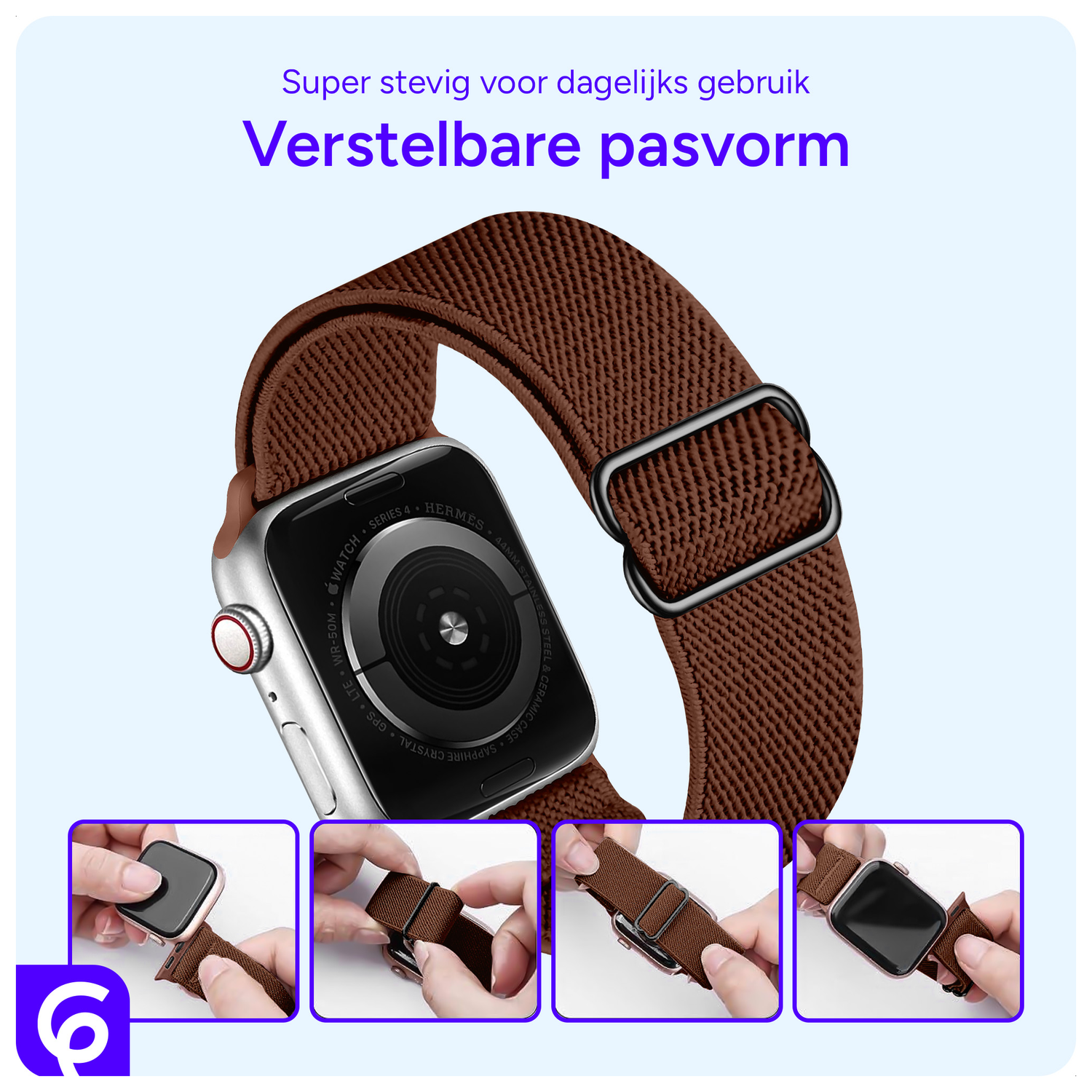 SBG Nylon - Apple Watch Bandje - 1-11/SE - 38/40/41/42MM - Bruin afbeelding 2