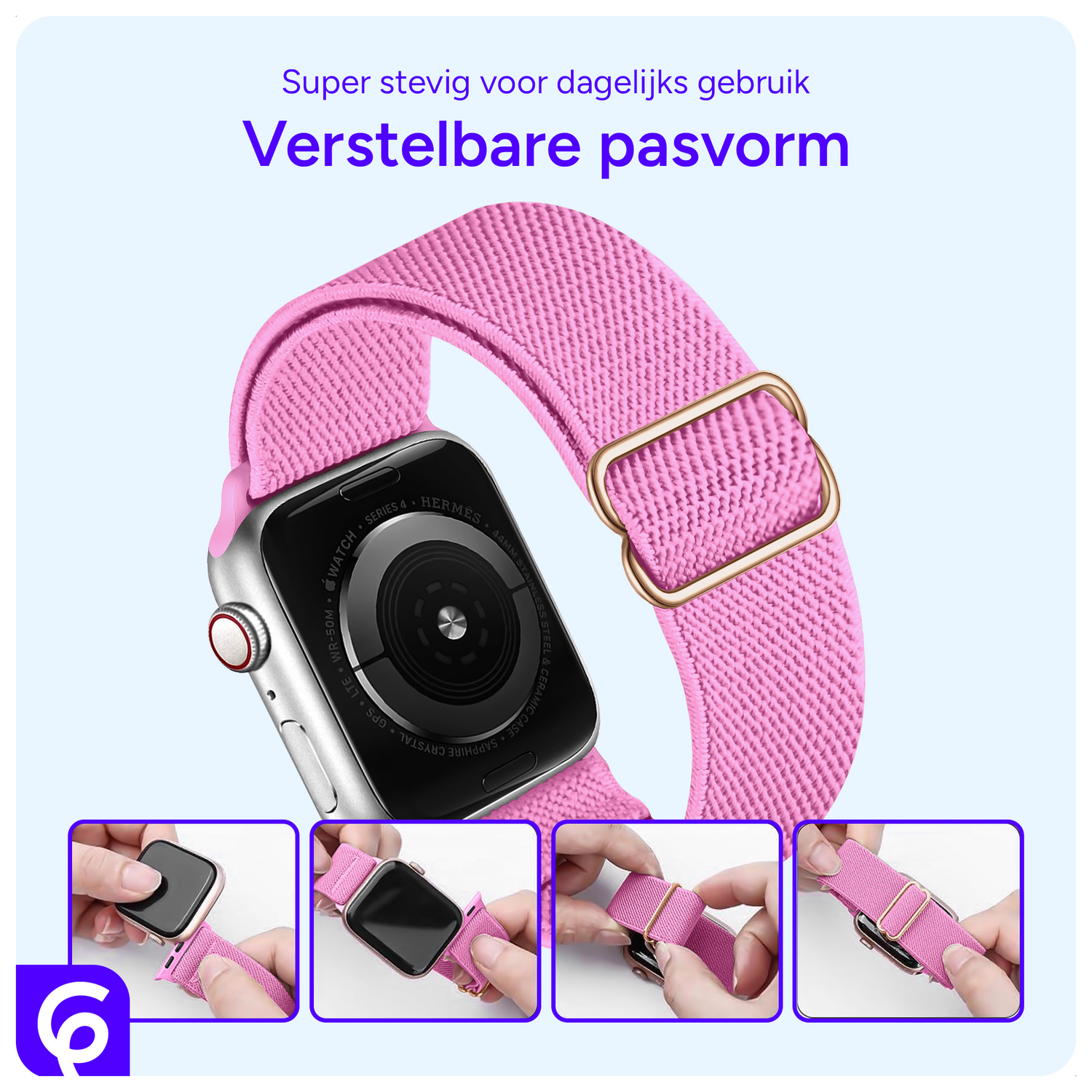 SBG Nylon - Apple Watch Bandje - 1-11/SE - 38/40/41/42MM - Roze afbeelding 2