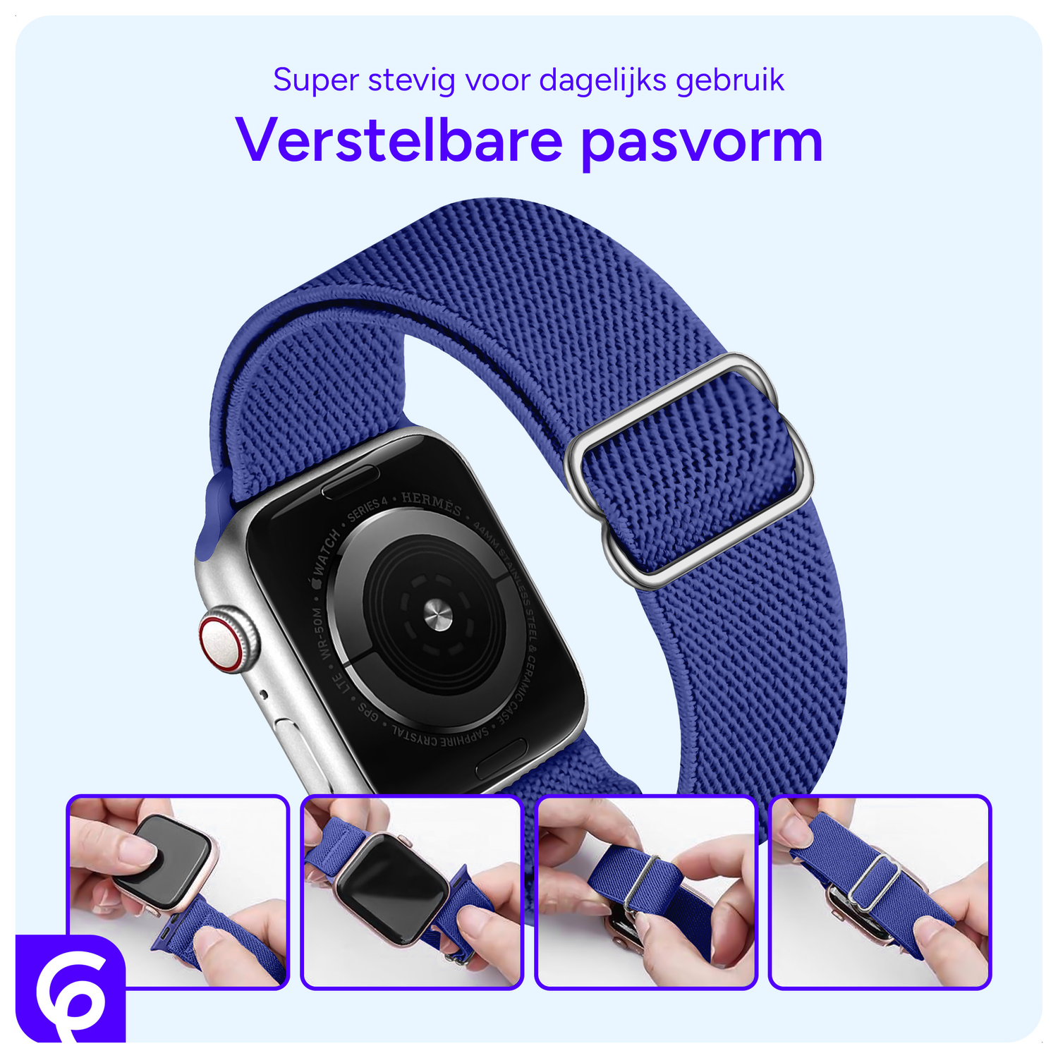 SBG Nylon - Apple Watch Bandje - 1-11/SE - 38/40/41/42MM - Blauw afbeelding 2