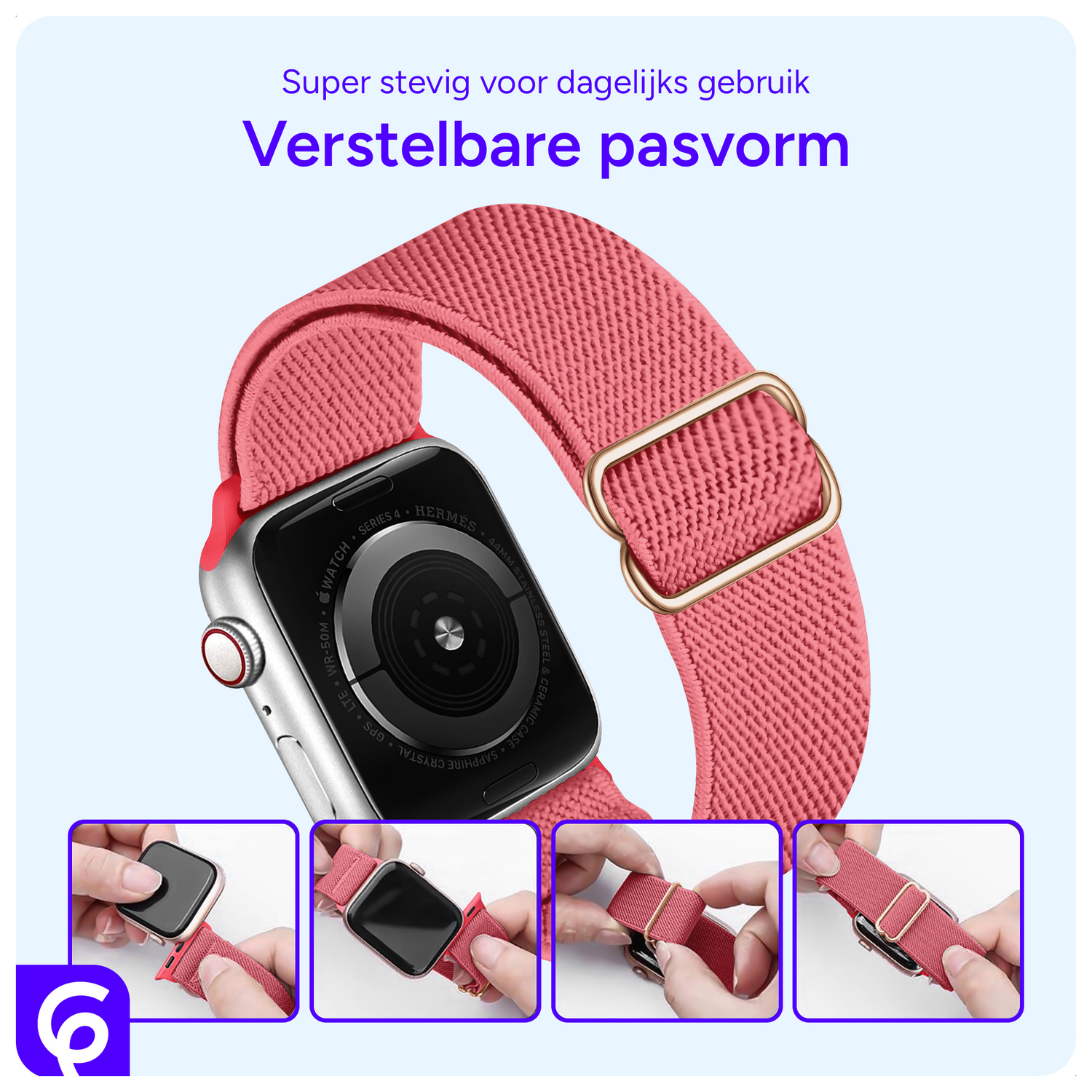 SBG Nylon - Apple Watch Bandje - 1-11/SE - 38/40/41/42MM - Rose Rood afbeelding 2
