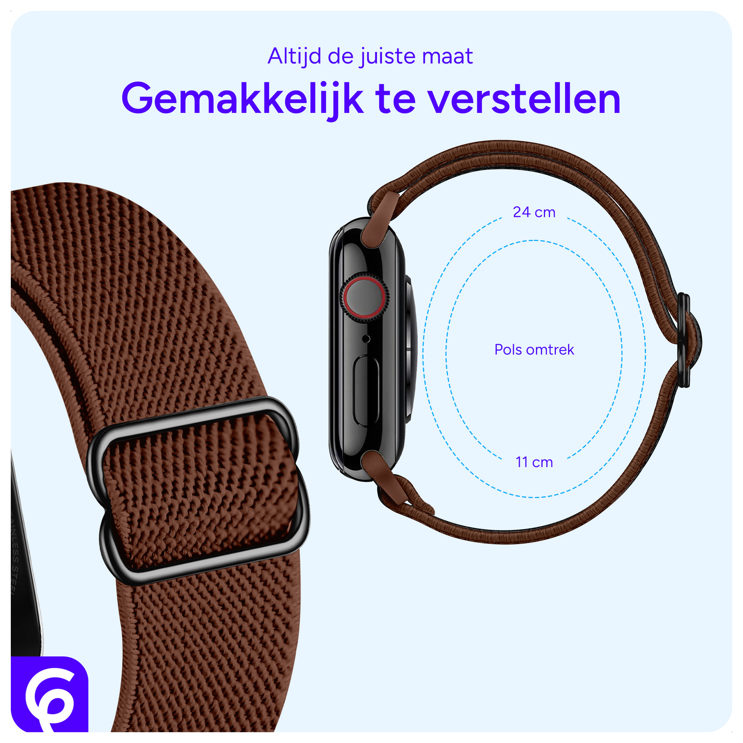 SBG Nylon - Apple Watch Bandje - 1-11/SE/Ultra - 49/46/45/44/42MM - Bruin afbeelding 4