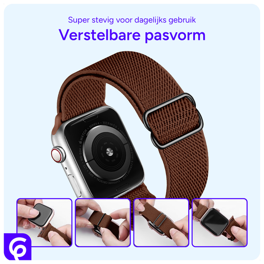 SBG Nylon - Apple Watch Bandje - 1-11/SE/Ultra - 49/46/45/44/42MM - Bruin afbeelding 2