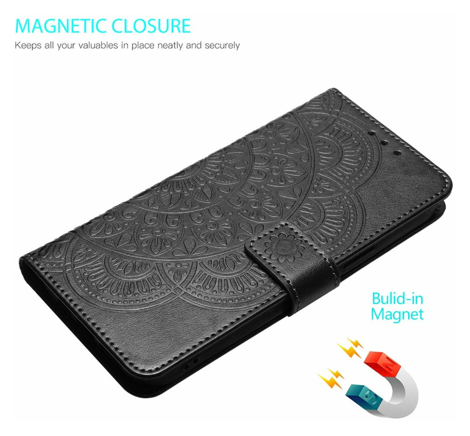 Xiaomi Redmi A5 4G Hoesje Mandala Book Case met Pasjeshouder Zwart afbeelding 4