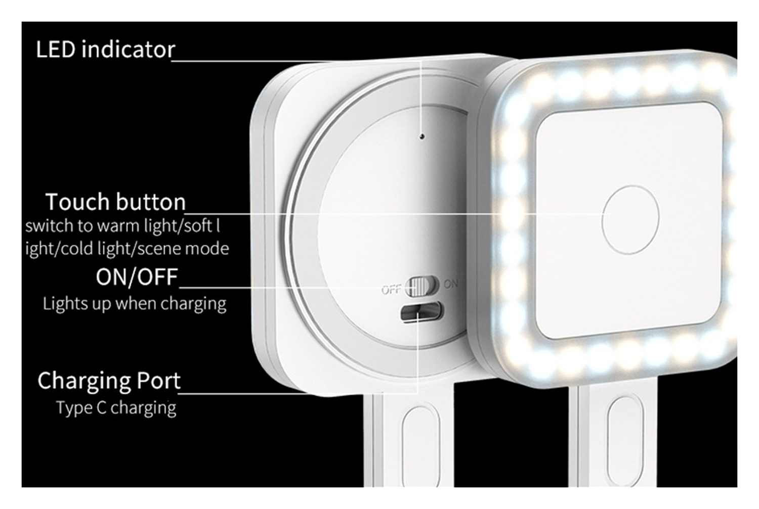 MagSafe Selfie Telefoon Lamp voor Make Up/Vloggen/Foto/Selfie Zwart afbeelding 3