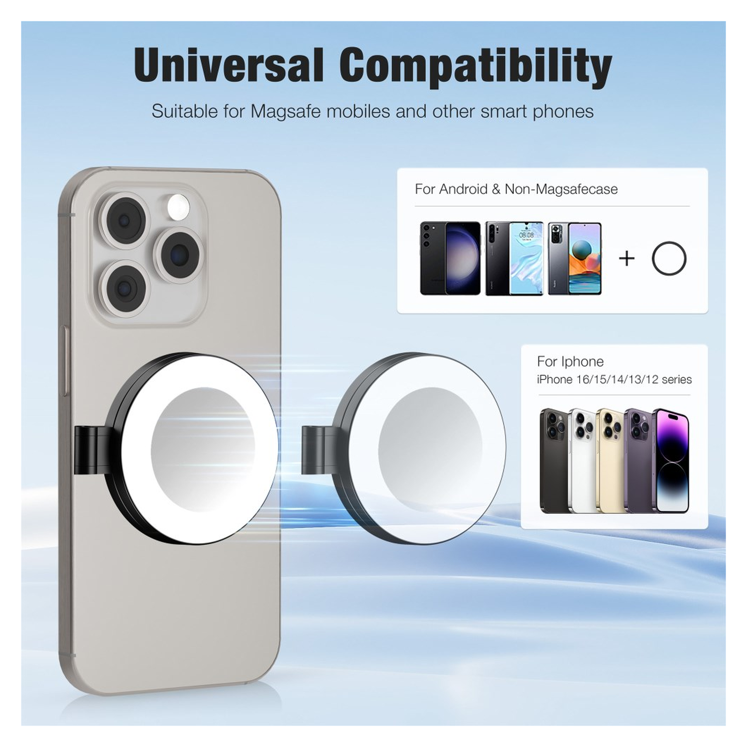 MagSafe Telefoon Spiegel voor Make Up/Vloggen/Foto/Selfie Wit afbeelding 10