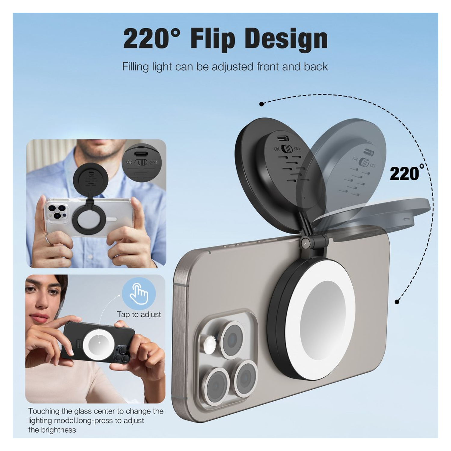 MagSafe Telefoon Spiegel voor Make Up/Vloggen/Foto/Selfie Wit afbeelding 4