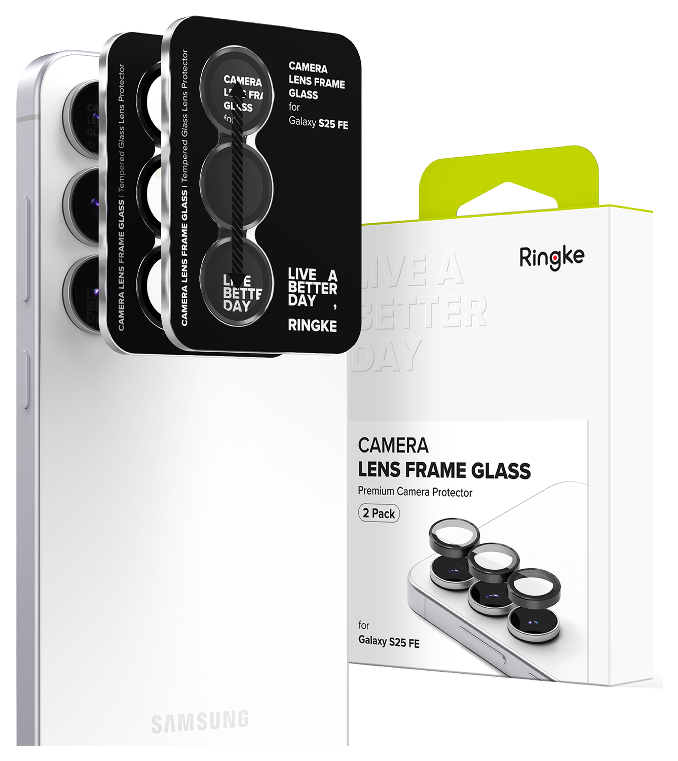 Ringke Frame Glass Samsung Galaxy S25 FE Camera Protector Zwart (2-Pack) afbeelding 1