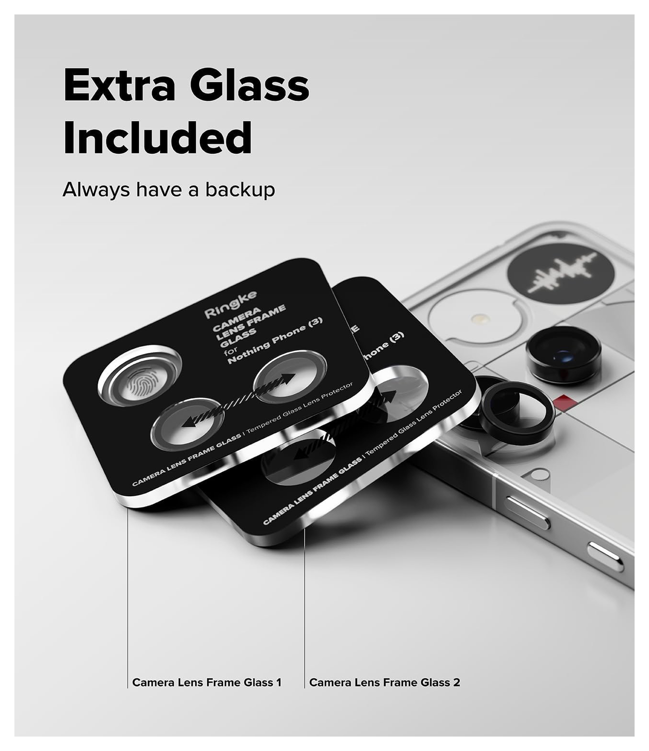 Ringke Frame Glass Nothing Phone (3) Camera Protector Zwart (2-Pack) afbeelding 4