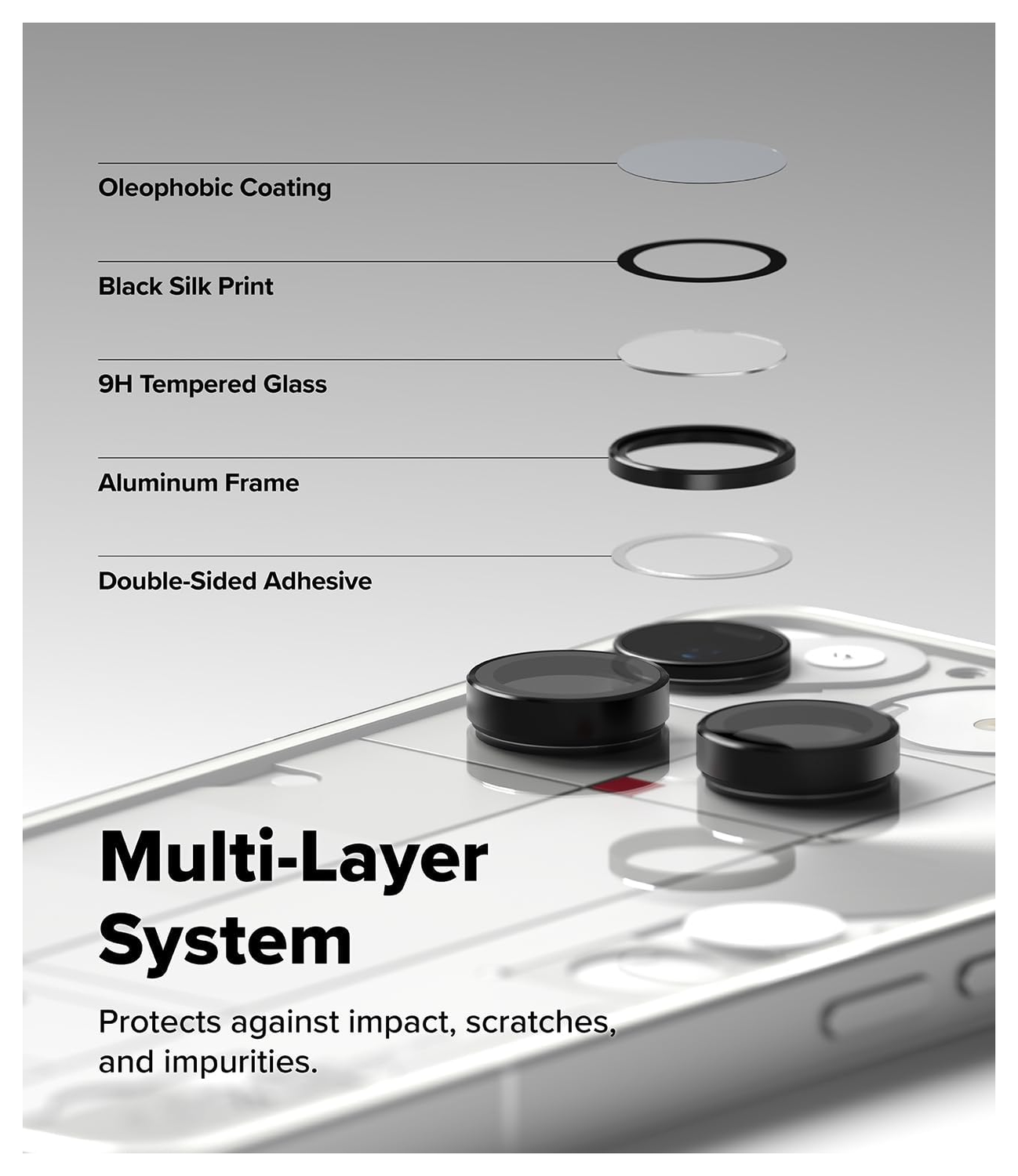 Ringke Frame Glass Nothing Phone (3) Camera Protector Zwart (2-Pack) afbeelding 8