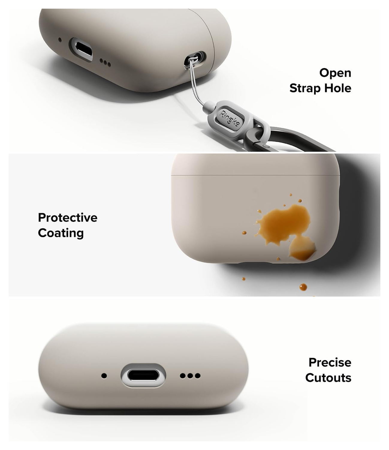 Ringke Silicone Case Apple AirPods Pro 3 Hoesje Siliconen Cover Beige afbeelding 6