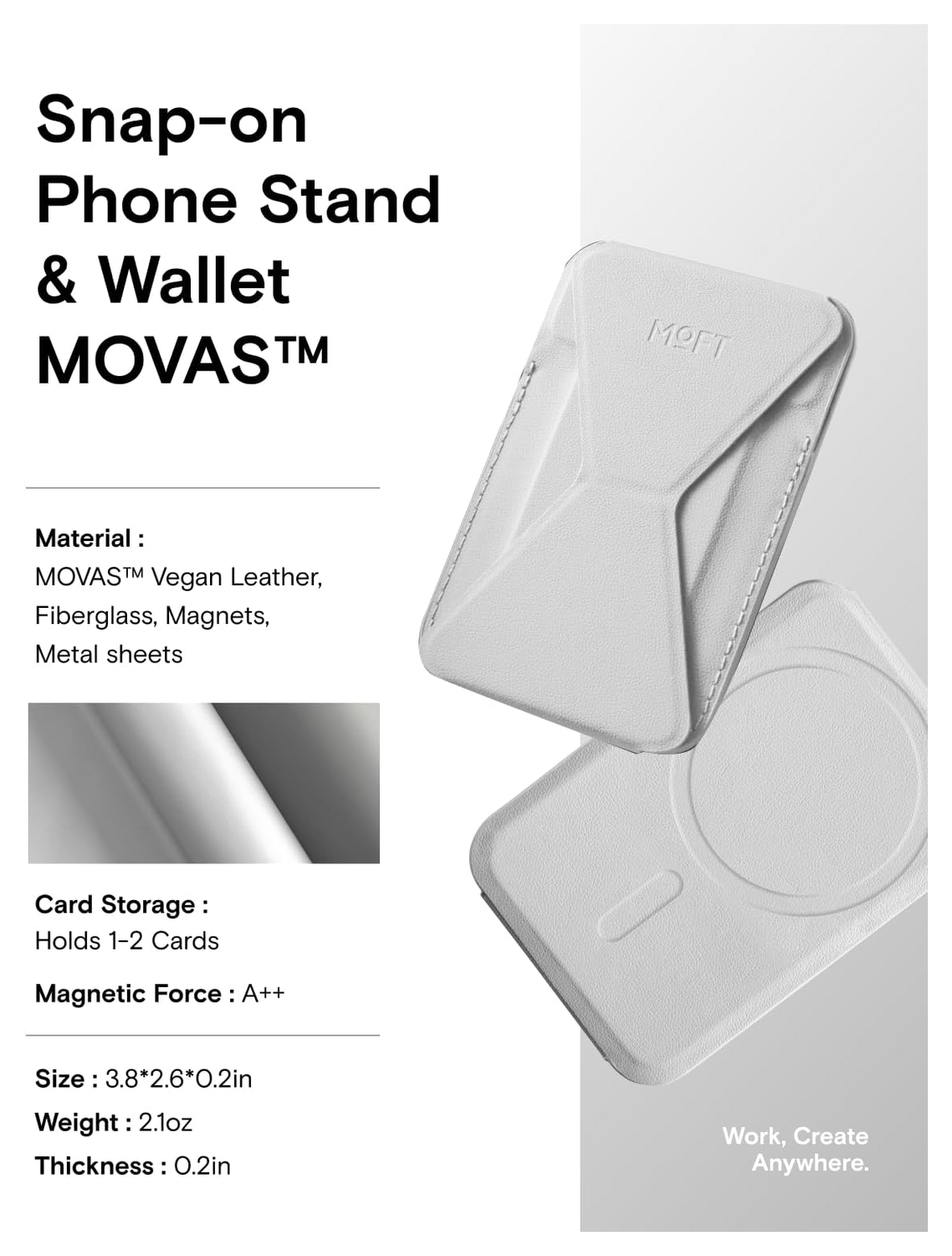 MOFT MOVAS Snap-On MagSafe Kaarthouder Vegan Leer Pasjeshouder Grijs afbeelding 6