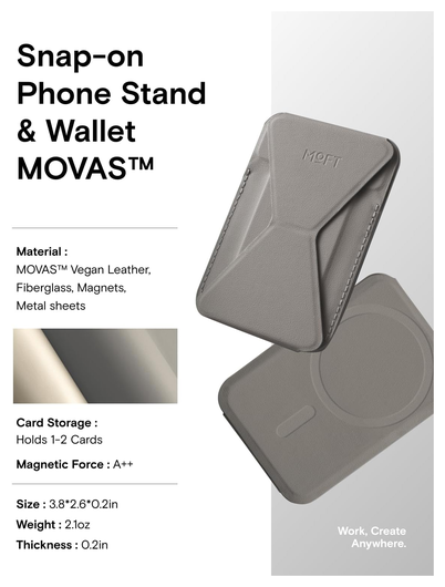 MOFT MOVAS Snap-On MagSafe Kaarthouder Vegan Leer Pasjeshouder Taupe afbeelding 8