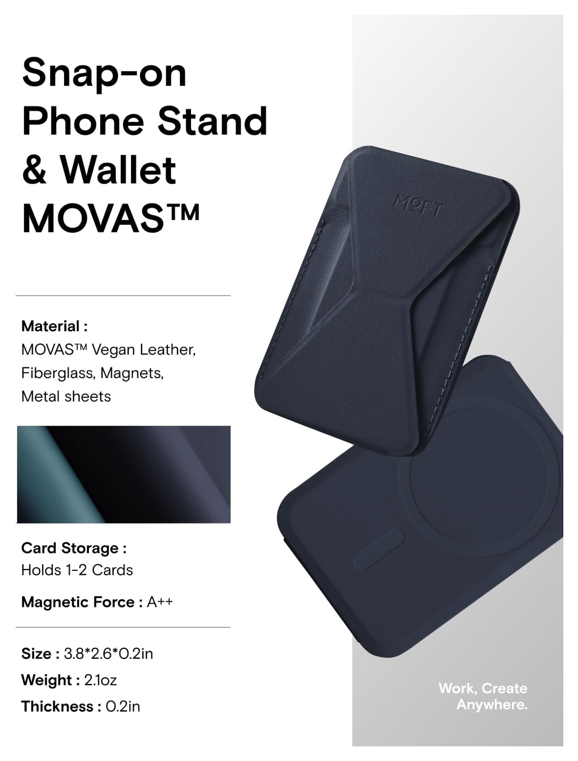 MOFT MOVAS Snap-On MagSafe Kaarthouder Vegan Leer Pasjeshouder Navy afbeelding 8