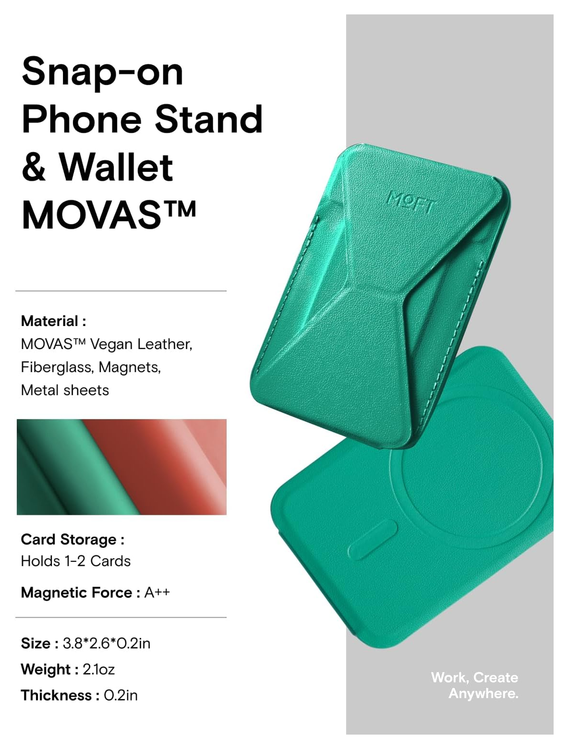 MOFT MOVAS Snap-On MagSafe Kaarthouder Vegan Leer Pasjeshouder Groen afbeelding 8