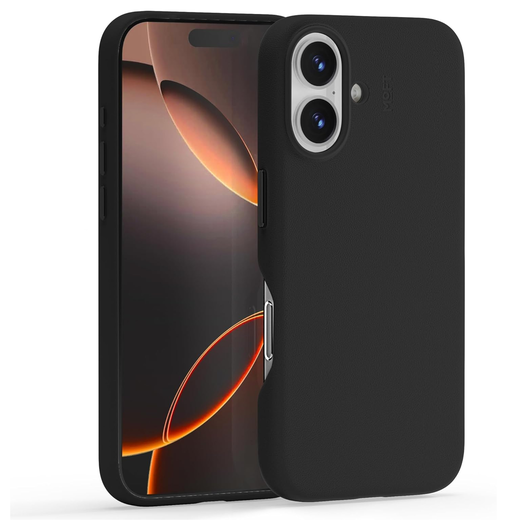 MOFT MOVAS Snap iPhone 16 Hoesje MagSafe Vegan Leer Back Cover Zwart afbeelding 1