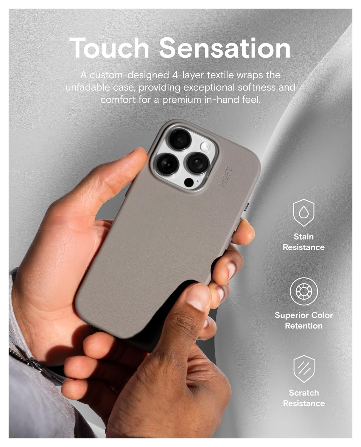 MOFT MOVAS Snap iPhone 16 Hoesje MagSafe Vegan Leer Back Cover Taupe afbeelding 3