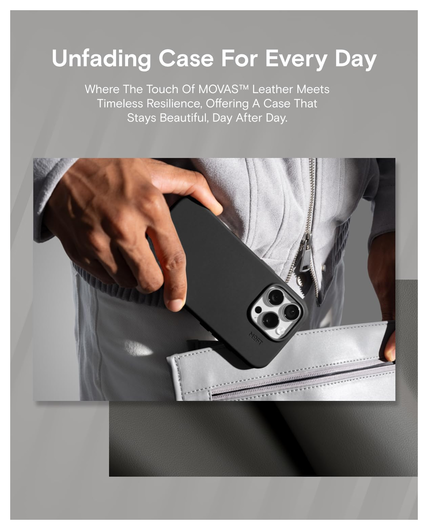 MOFT MOVAS Snap iPhone 16 Pro Hoesje MagSafe Vegan Leer Back Cover Zwart afbeelding 4