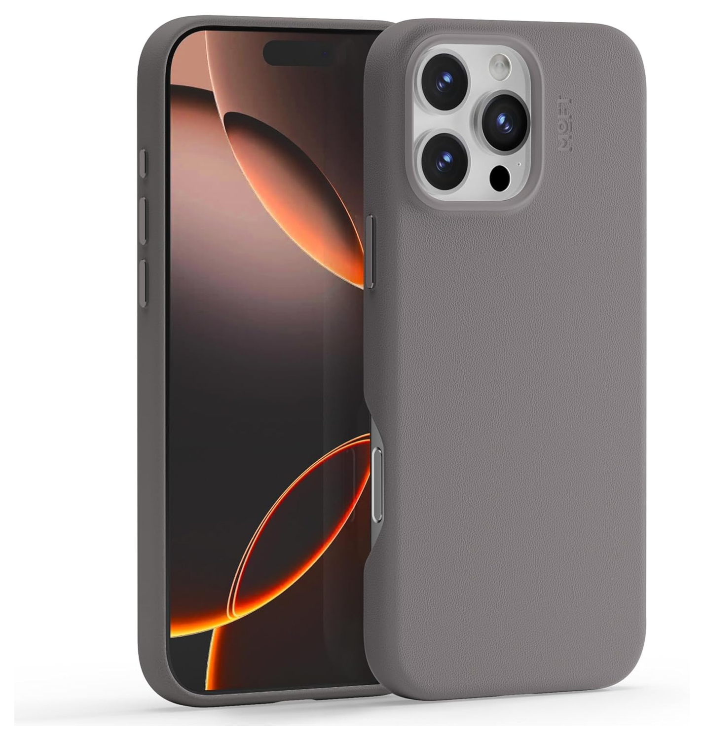 MOFT MOVAS Snap iPhone 16 Pro Hoesje MagSafe Vegan Leer Back Cover Taupe afbeelding 1