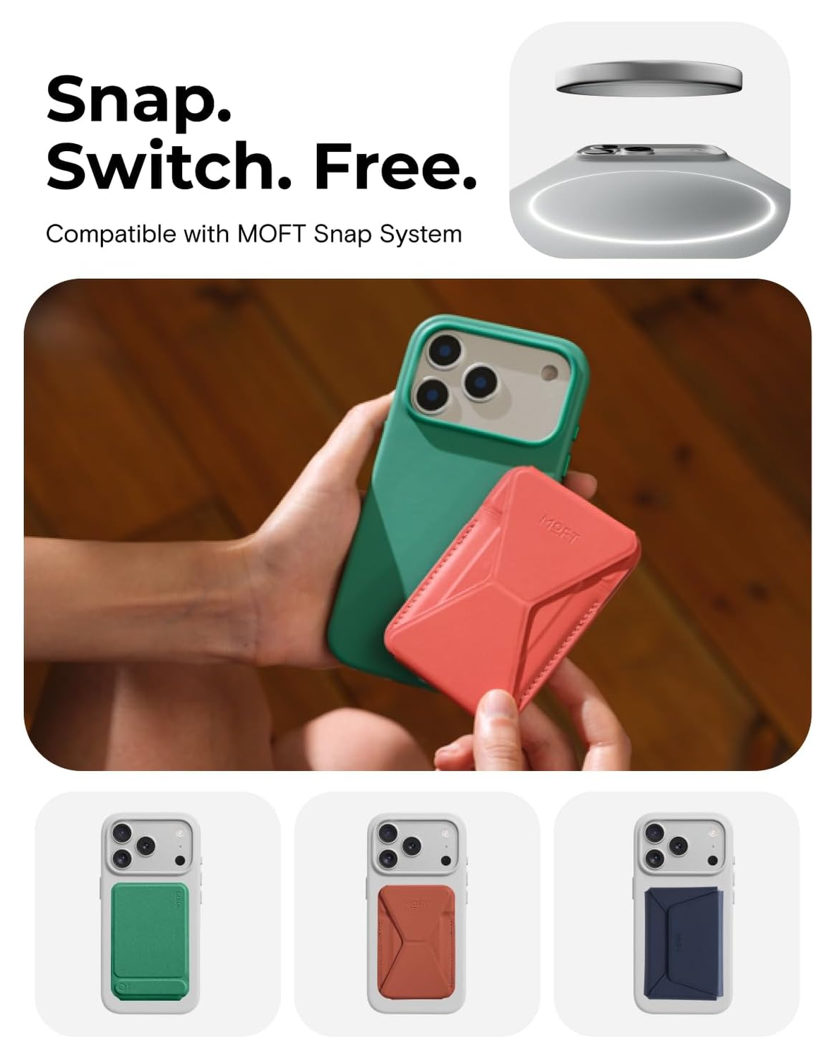 MOFT MOVAS Snap iPhone 17 Hoesje MagSafe Vegan Leer Back Cover Taupe afbeelding 9