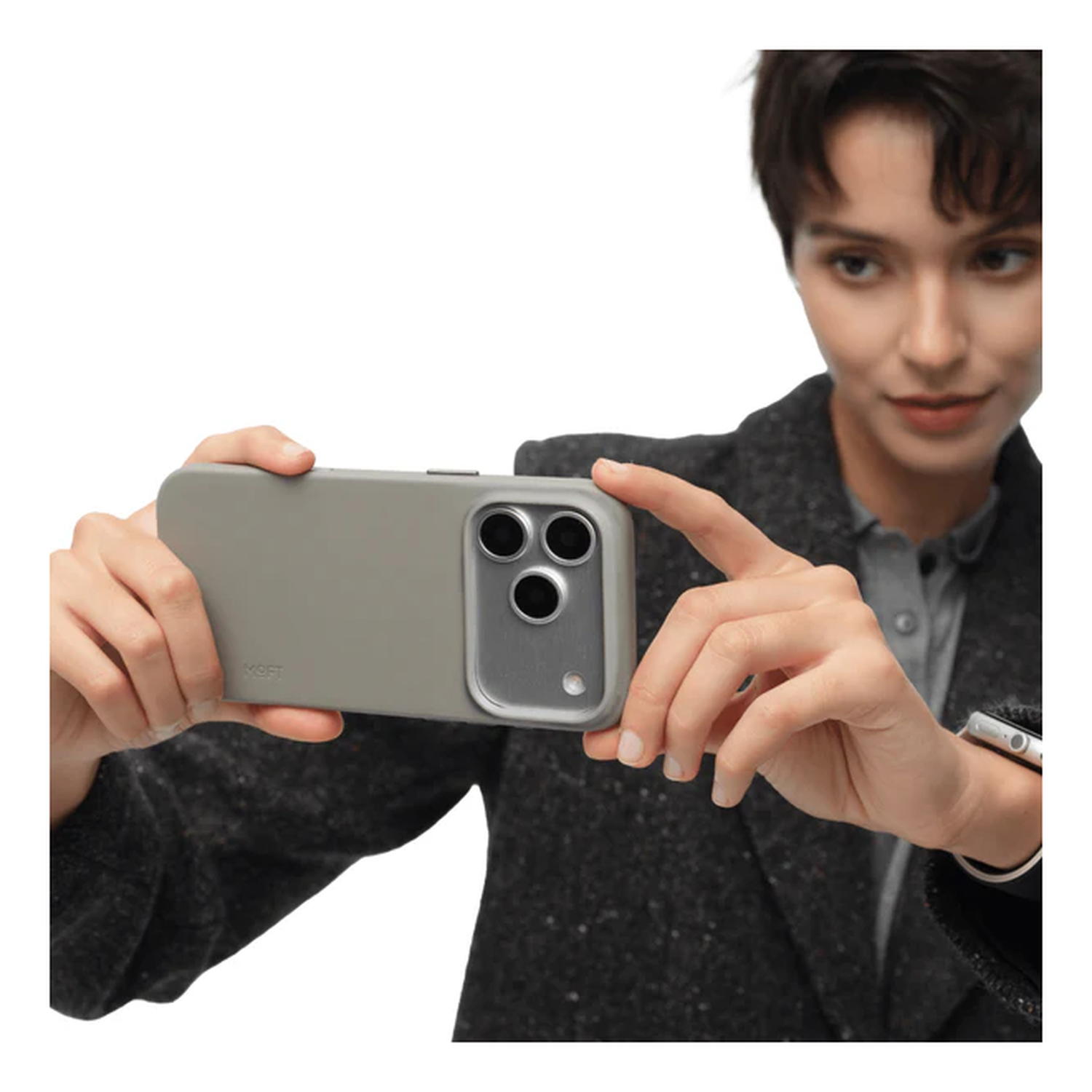 MOFT MOVAS Snap iPhone 17 Pro Max Hoesje MagSafe Vegan Leer Back Cover Taupe afbeelding 15