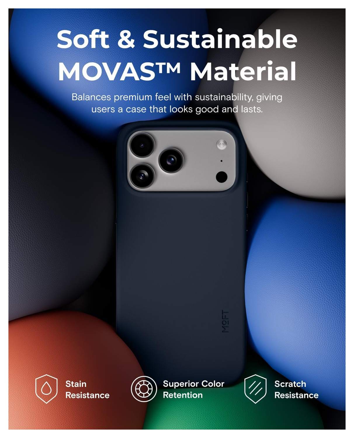 MOFT MOVAS Snap iPhone 17 Pro Max Hoesje MagSafe Vegan Leer Back Cover Navy afbeelding 5