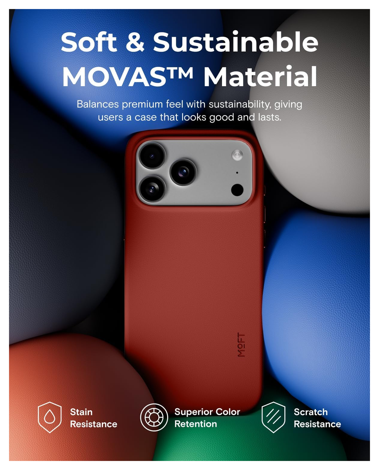 MOFT MOVAS Snap iPhone 17 Pro Max Hoesje MagSafe Vegan Leer Back Cover Rood afbeelding 4