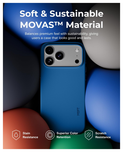MOFT MOVAS Snap iPhone 17 Pro Max Hoesje MagSafe Vegan Leer Back Cover Blauw afbeelding 4