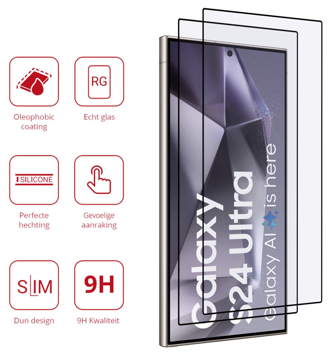Triple Pack Rosso Samsung Galaxy S24 Ultra 9H Tempered Glass afbeelding 4