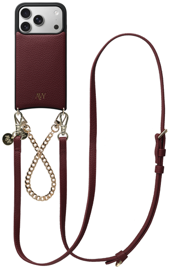 AVY Apple iPhone 17 Pro Burgundy Leren Hoesje met Koord Leather and Gold afbeelding 1