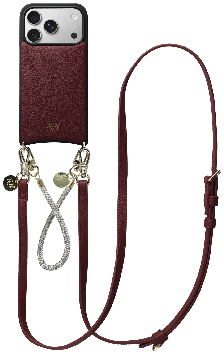 AVY Apple iPhone 17 Pro Burgundy Leren Hoesje met Koord Leather and Silver afbeelding 1