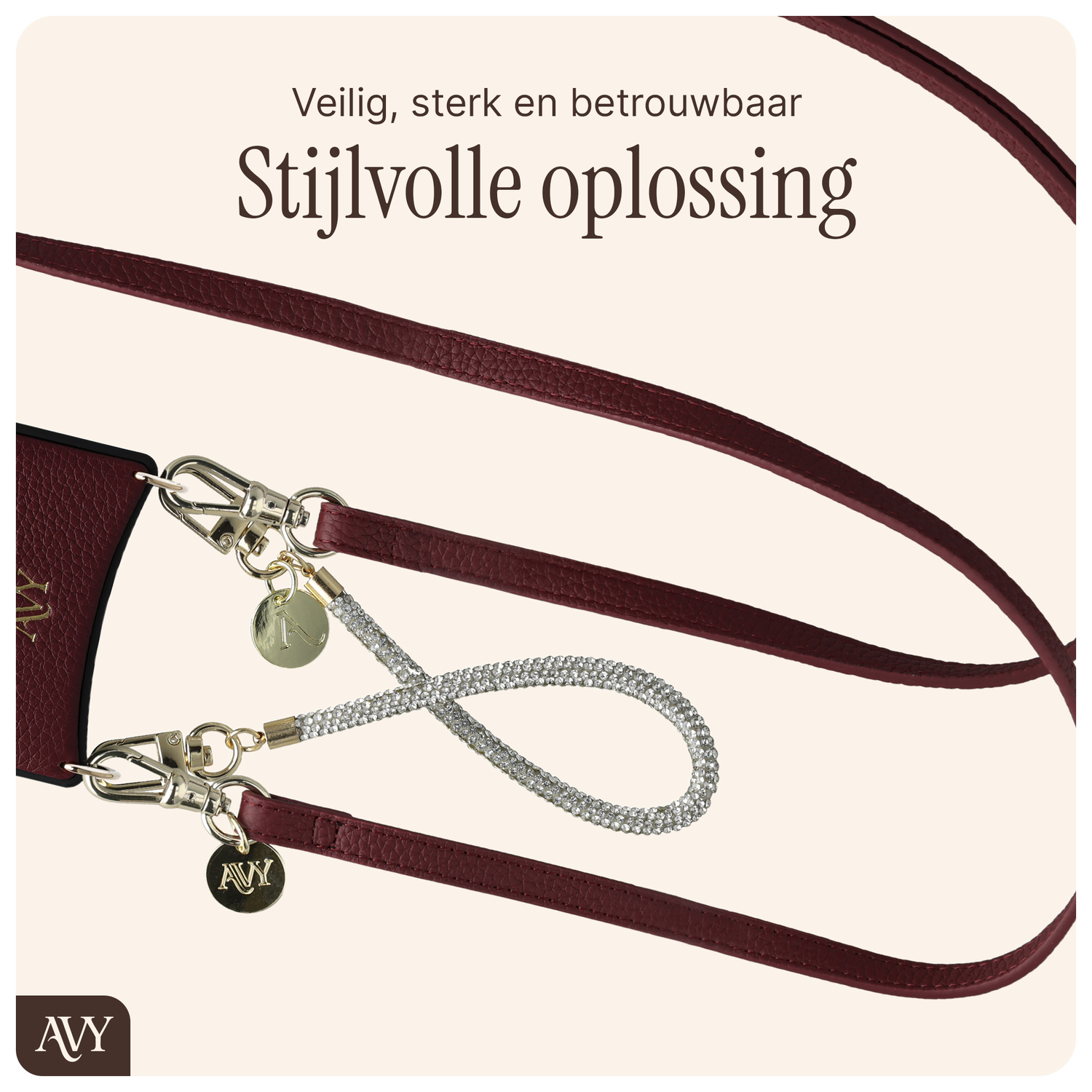 AVY Apple iPhone 17 Pro Burgundy Leren Hoesje met Koord Leather and Silver afbeelding 9