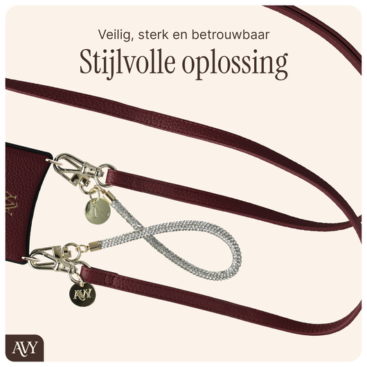 AVY Apple iPhone 17 Pro Burgundy Leren Hoesje met Koord Leather and Silver afbeelding 9