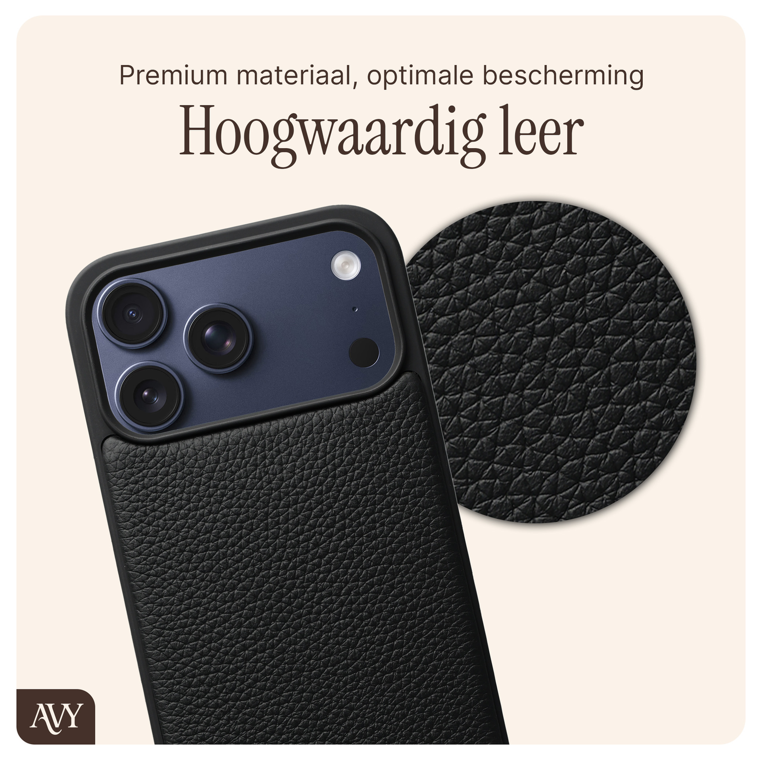 AVY Apple iPhone 17 Pro Max Zwart Leren Hoesje met Koord Silver Spark afbeelding 6