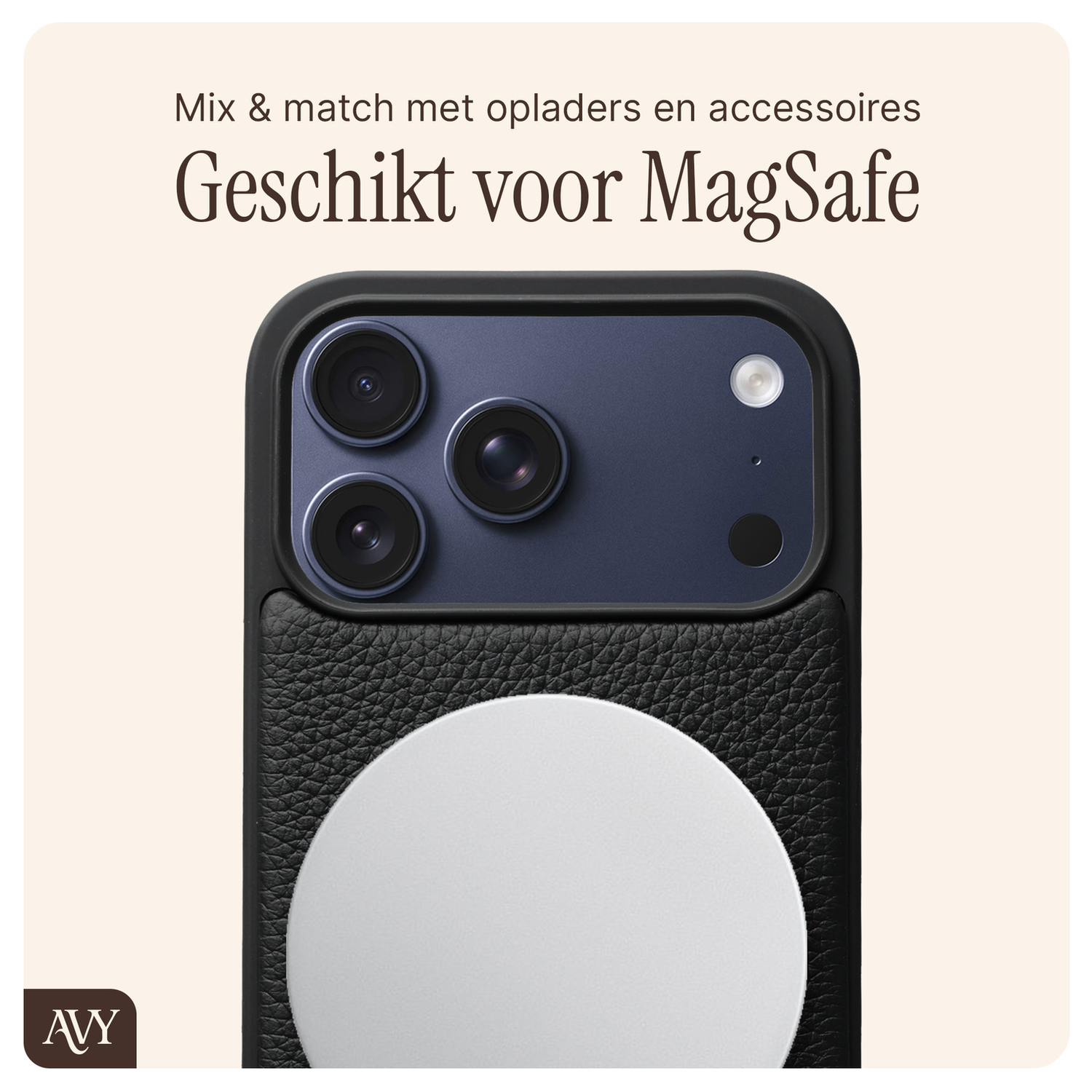 AVY Apple iPhone 17 Pro Max Zwart Leren Hoesje met Koord Silver Spark afbeelding 8