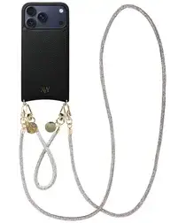 AVY Apple iPhone 17 Pro Max Zwart Leren Hoesje met Koord Silver Spark Set afbeelding