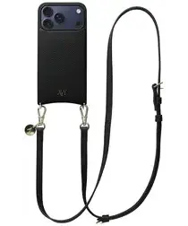 AVY Apple iPhone 17 Pro Max Zwart Leren Hoesje met Koord Long Leather afbeelding
