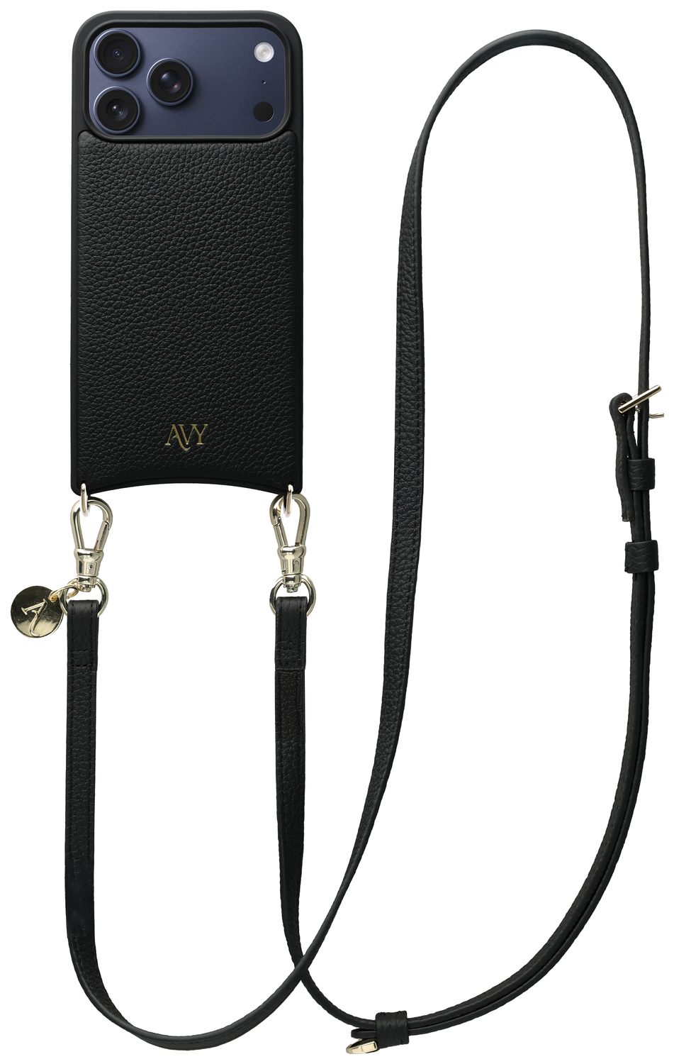 AVY Apple iPhone 17 Pro Max Zwart Leren Hoesje met Koord Long Leather afbeelding 1